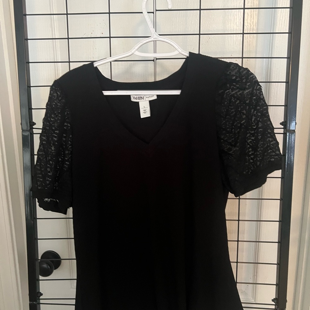 White House Black Market Black Lace Sleeve Top